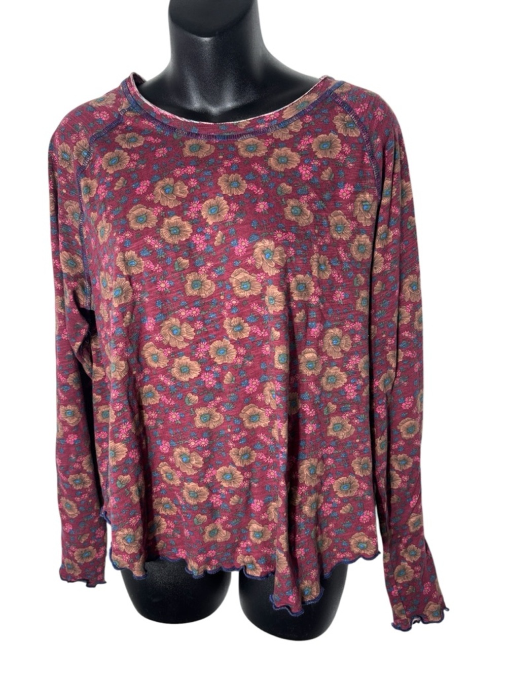 Natural life women’s xl floral long sleeve top ruffle moody dark romantic